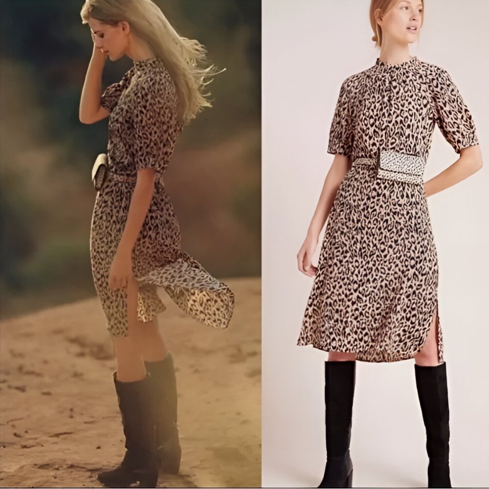 Anthropologie McKenzie Leopard Print‎ Midi Dress